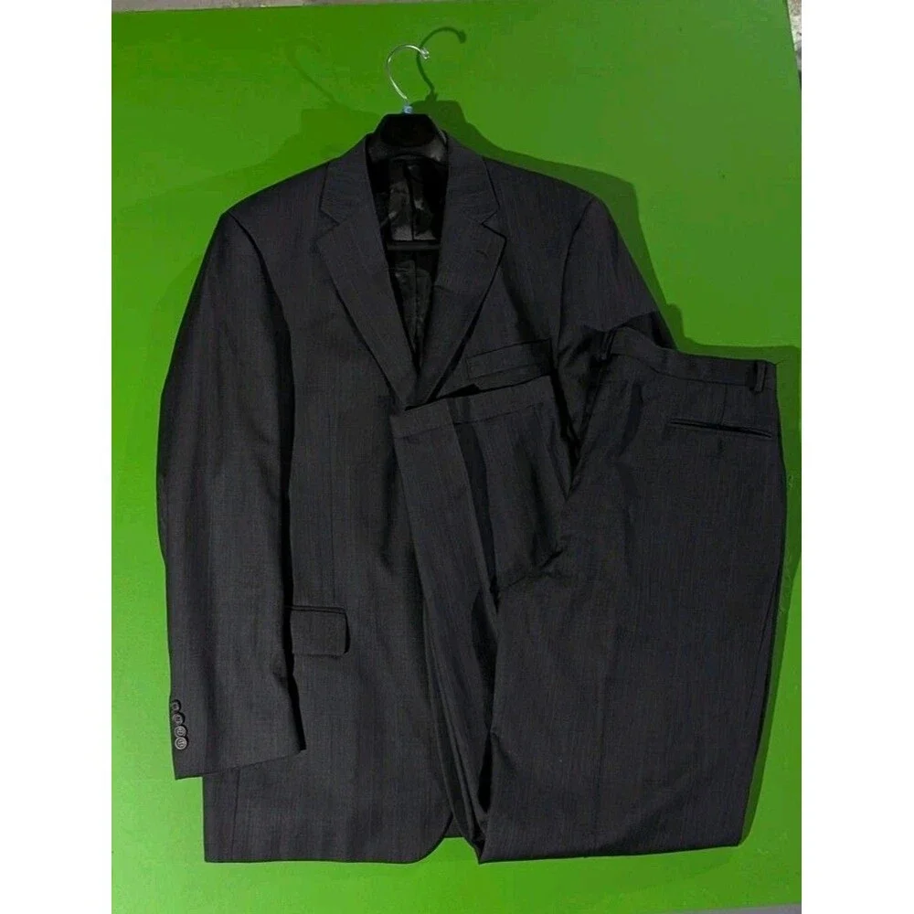 Pronto Uomo Suit Wool Zignone Super 100 Charcoal Gray Pin Striped 42 X Long 2pc